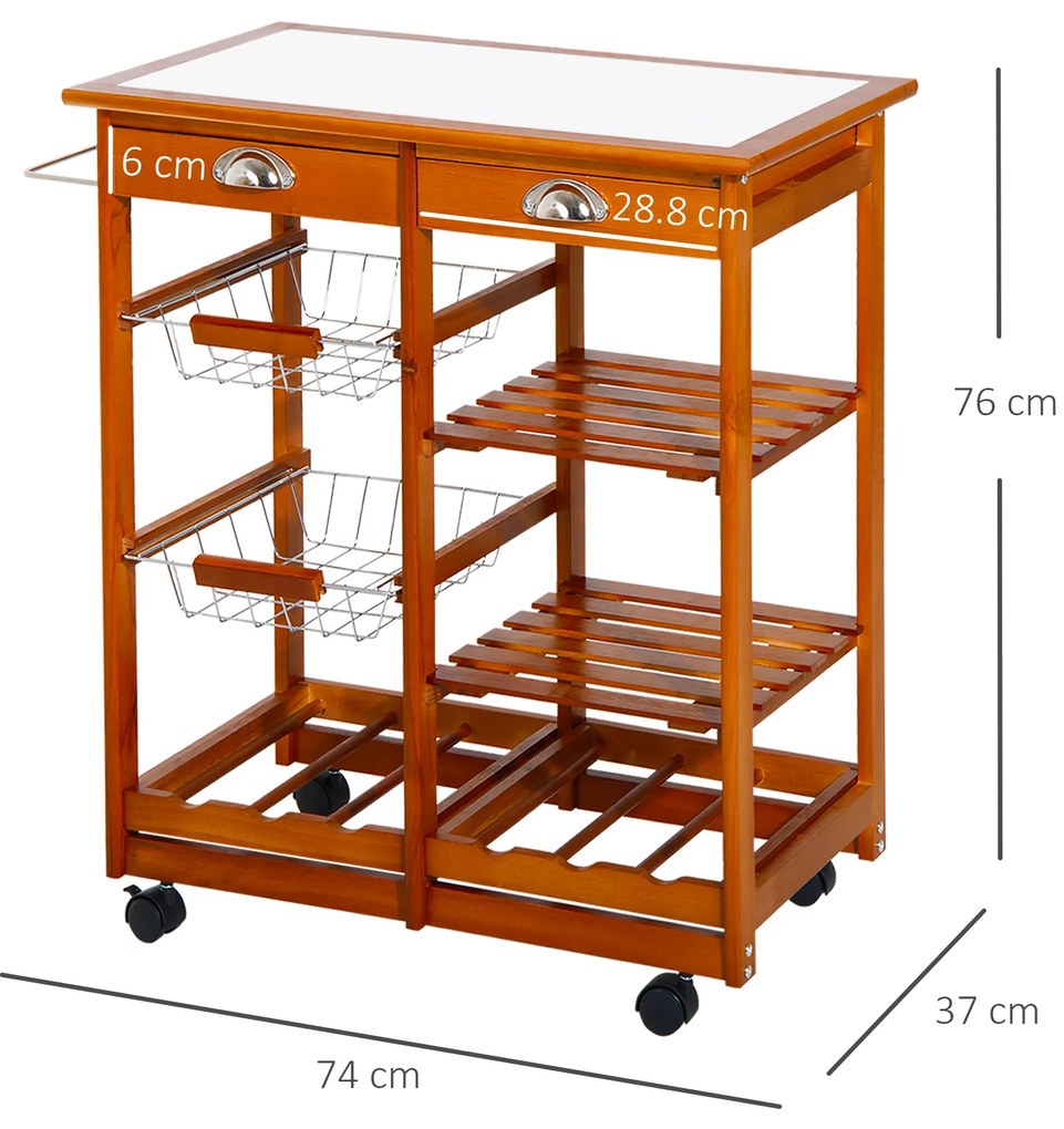 HOMCOM, Carucior bucatarie, dulap cu roti, dulap cu sertare, mobilier pentru bucatarie, maro | Aosom ro