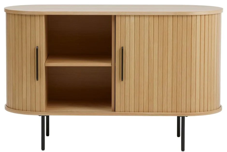 Comodă în culoare naturală cu aspect de lemn de stejar cu ușă glisantă 120x76x45 cm Nola – Unique Furniture