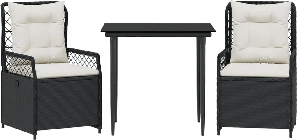 vidaXL Set mobilier de grădină cu perne, 3 piese, negru, poliratan