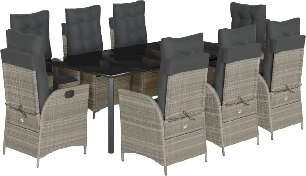 vidaXL Set mobilier grădină cu perne, 9 piese, gri deschis, poliratan