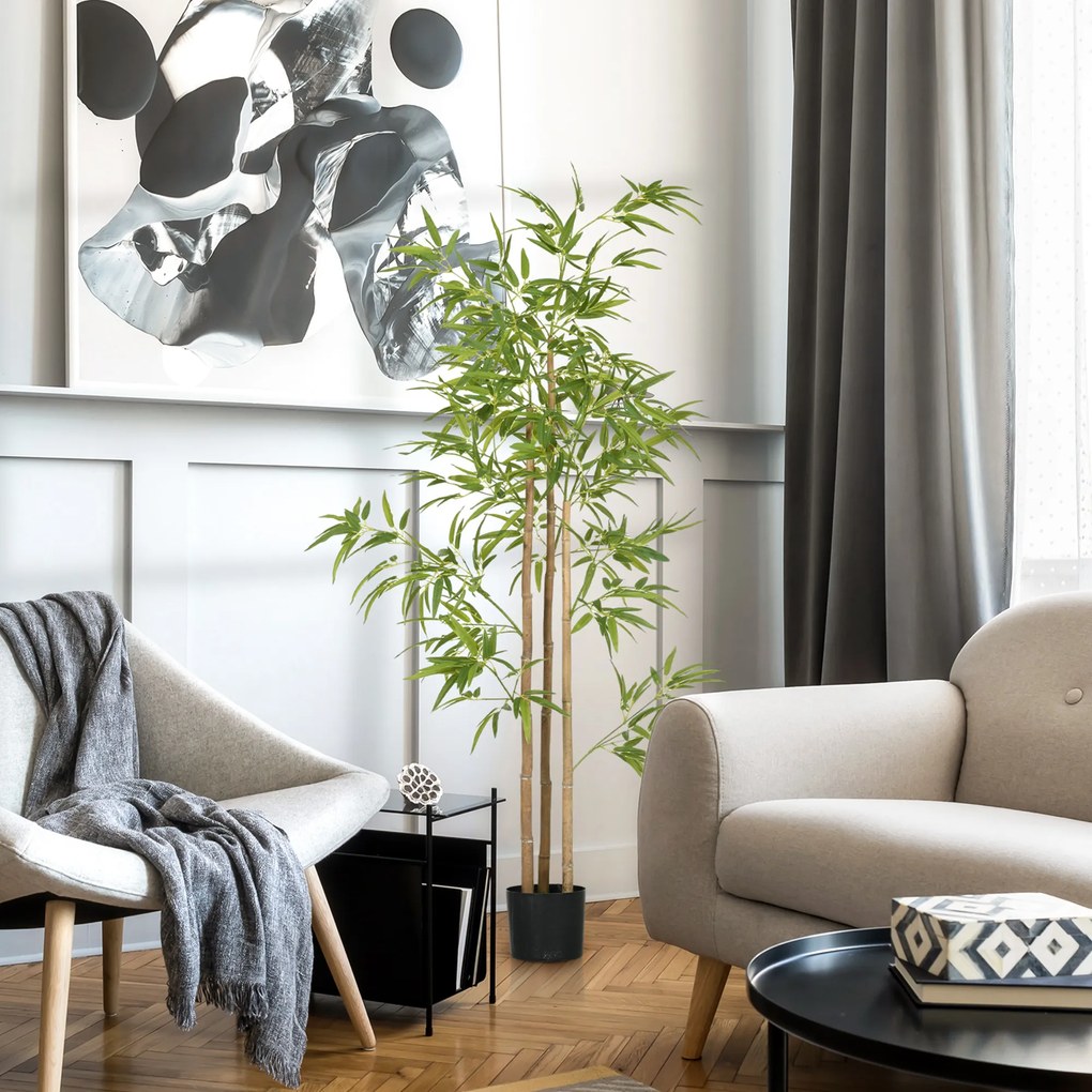HOMCOM Plantă artificială Bambus arbore artificial înălțime 180 cm cu ghiveci, decor interior, foarte realist | Aosom Romania