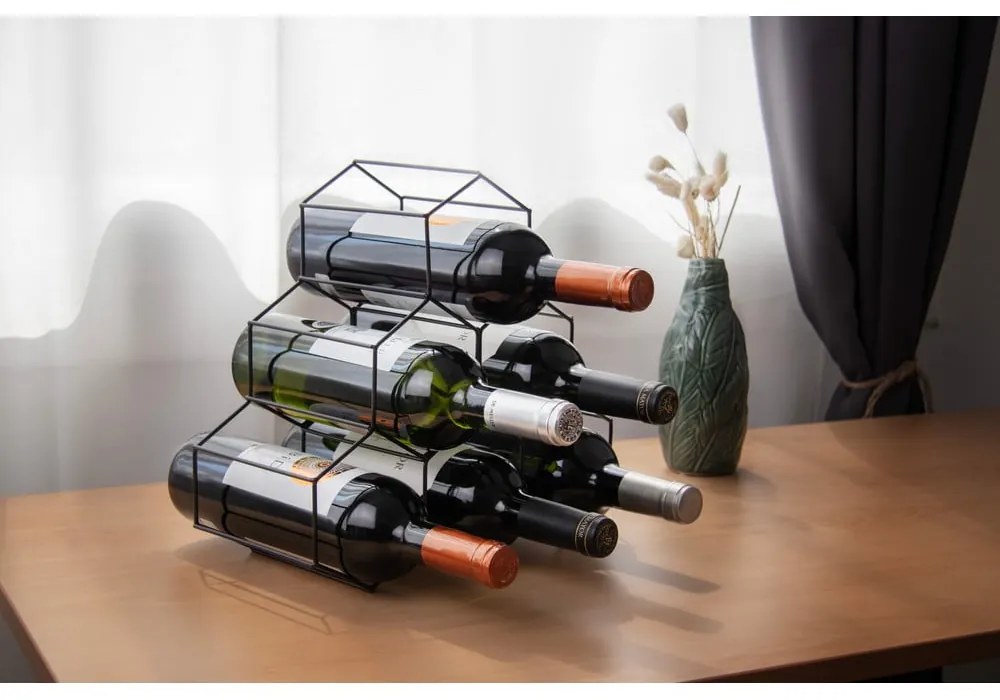 Suport metalic pentru sticle de vin Compactor, negru