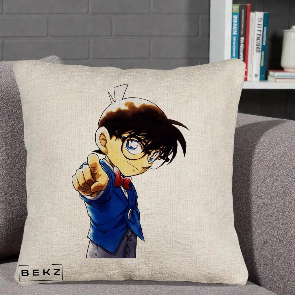 Perna Personalizata Detective Conan Conan Arata, 40x40 cm, Bej Canapea, Husa Detasabila, Perna Inclusa, BEKZ®