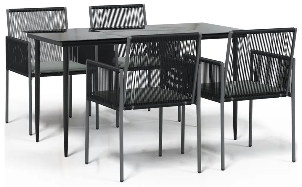3187067 vidaXL Set mobilier grădină cu perne, 5 piese, negru, poliratan & oțel