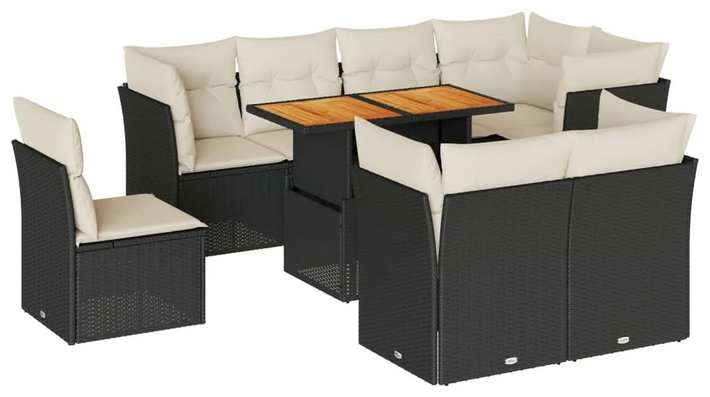 3326940 vidaXL Set mobilier de grădină cu perne, 9 piese, negru, poliratan