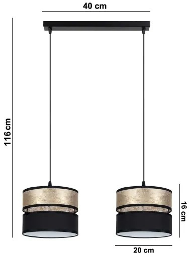 Lustră pe cablu LIMA 2xE27/60W/230V aurie/neagră