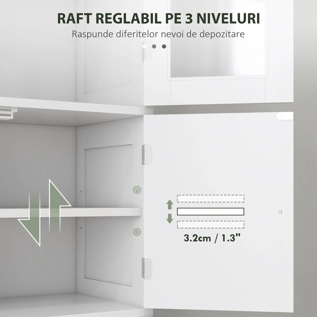 HOMCOM Dulap pentru Baie cu 3 Uși Duble din Lemn 60x30x170.5 cm, Alb | Aosom Romania