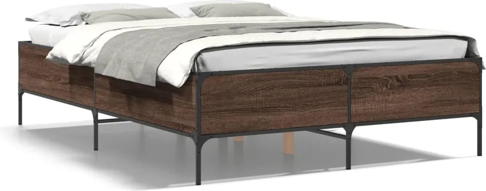 vidaXL Cadru de pat, stejar maro, 150x200 cm, lemn prelucrat și metal