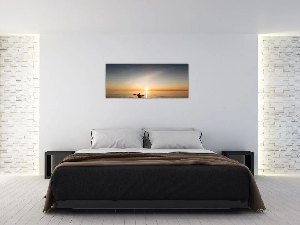 Tablou cu canoiști în apus de soare (120x50 cm)