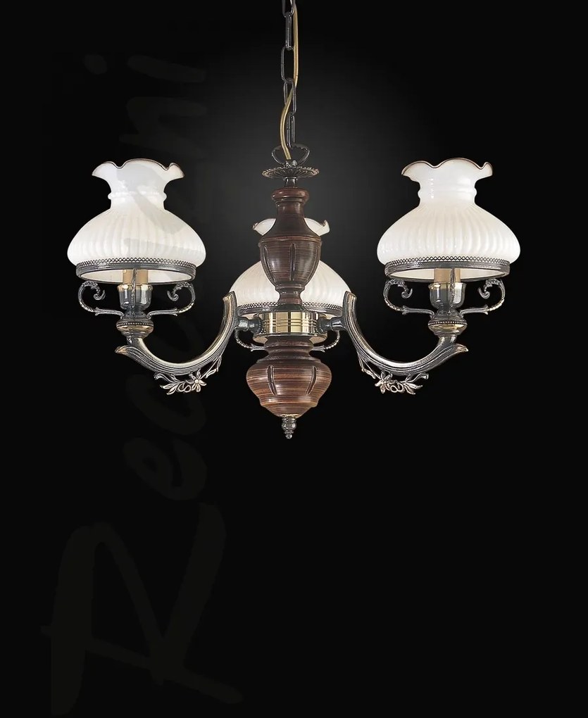 Candelabru cu 3 brate design italian din alama cu lemn 2810