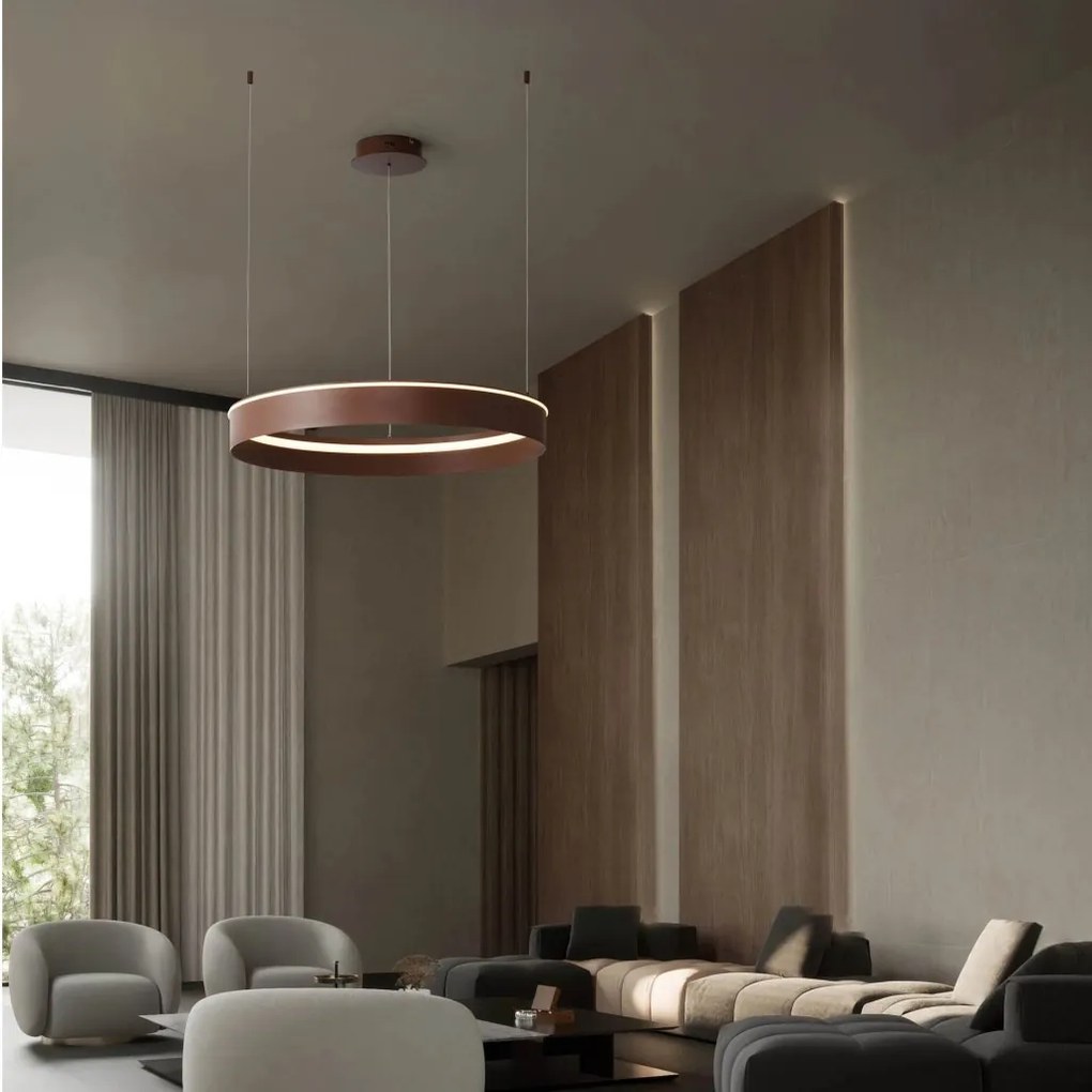 Lustra LED design circular OLIVIA maro inchis D-78cm