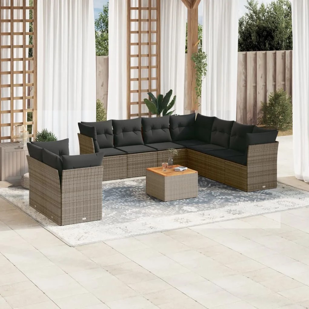 vidaXL Set mobilier de grădină cu perne, 10 piese, gri, poliratan