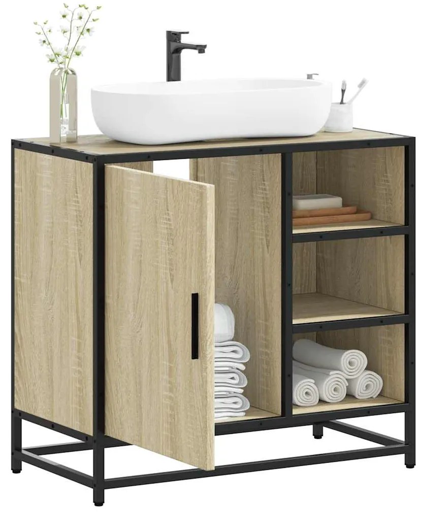 vidaXL Dulap chiuvetă baie, stejar Sonoma, 65x33x60 cm, lemn stratificat