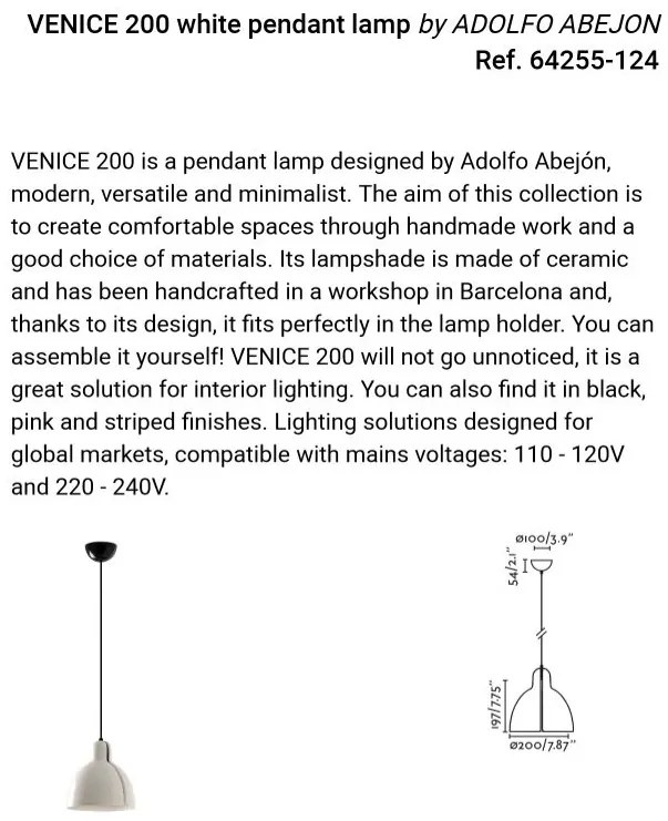 Pendul cu abajur ceramic realizat manual VENICE 200, alb