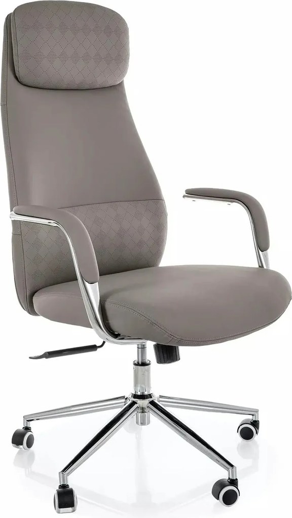 Scaun birou Q-05, gri, piele ecologică, 65x50x117 cm