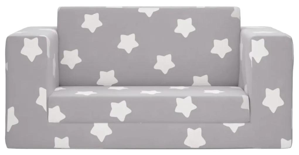 Canapea pentru copii 2 locuri, gri deschis cu stele, plus moale Gri deschis si alb, Canapea extensibila
