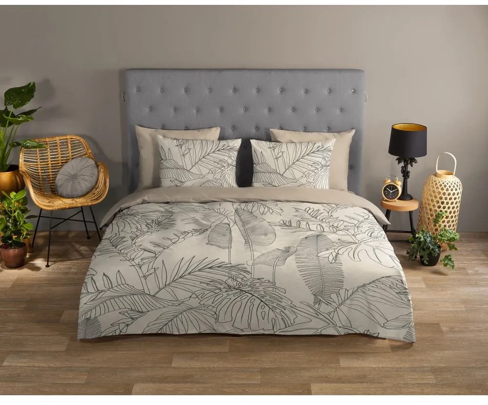 Lenjerie de pat bej din bumbac pentru pat de o persoană, extinsă 140x220 cm Sym – Good Morning