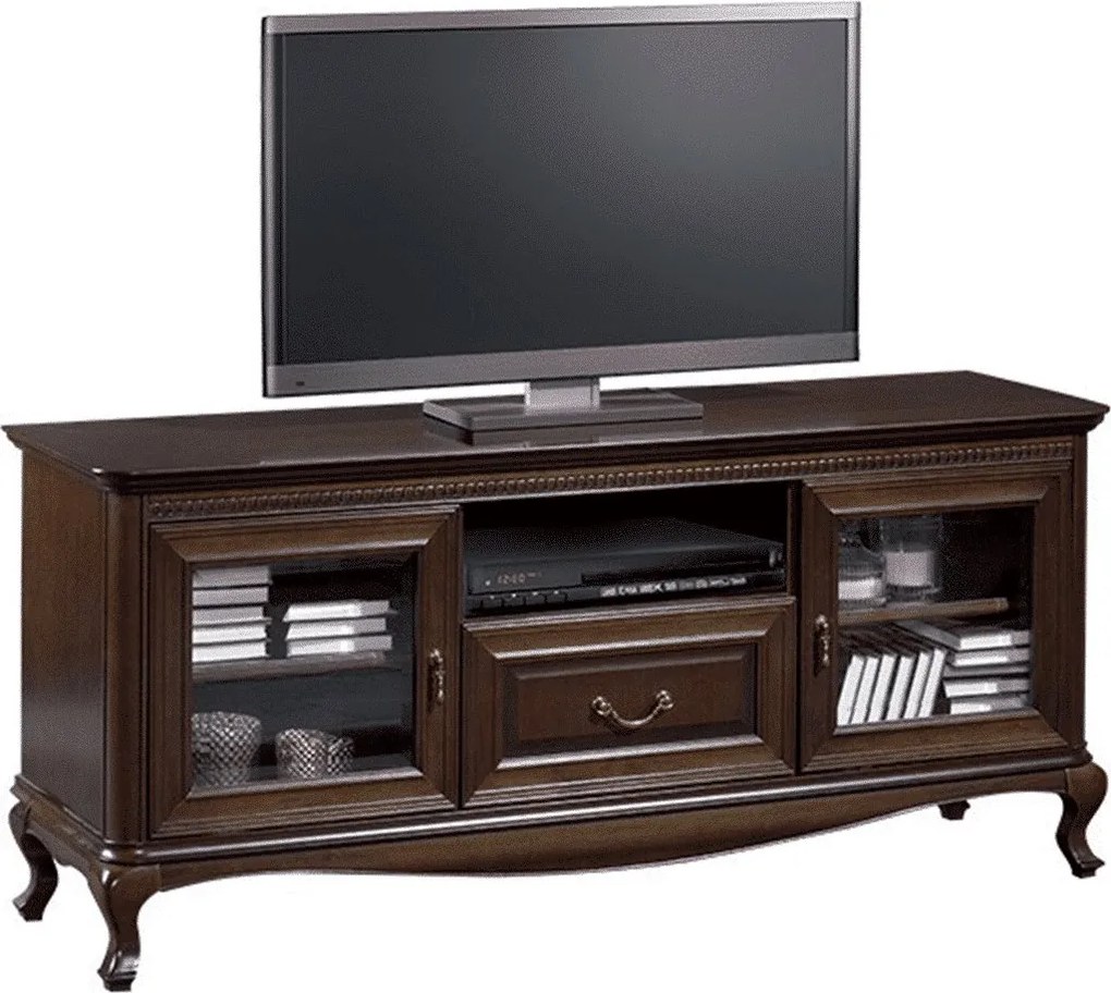 Comodă TV lemn masiv nuc Vanessa, 152 × 45,6 × 68,2 cm