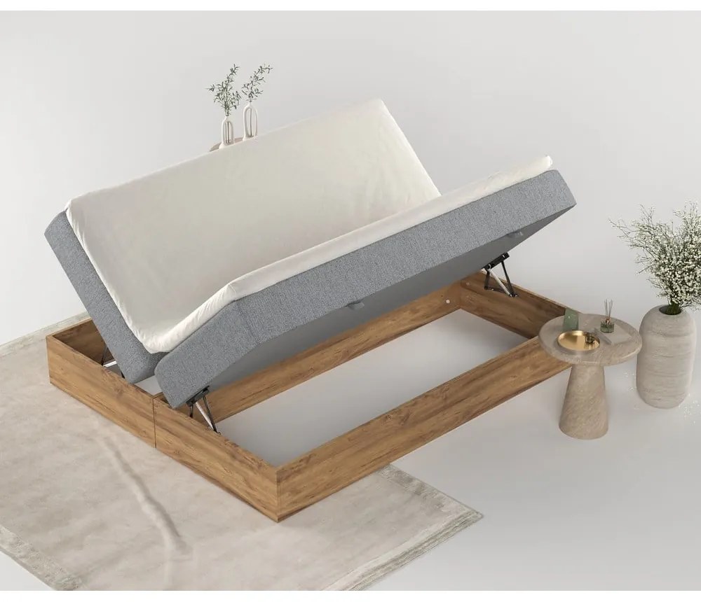 Pat boxspring gri/în culoare naturală cu spațiu de depozitare 200x200 cm Faro – Maison de Rêve