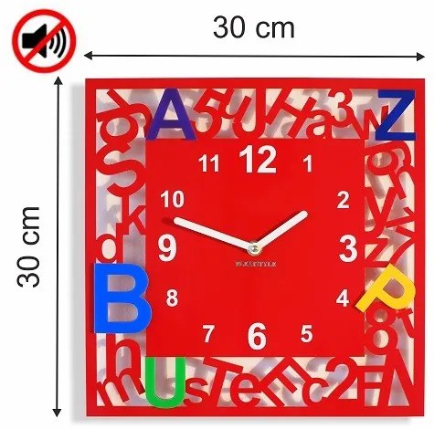 Ceas pătrat pentru copii cu litere Roșu