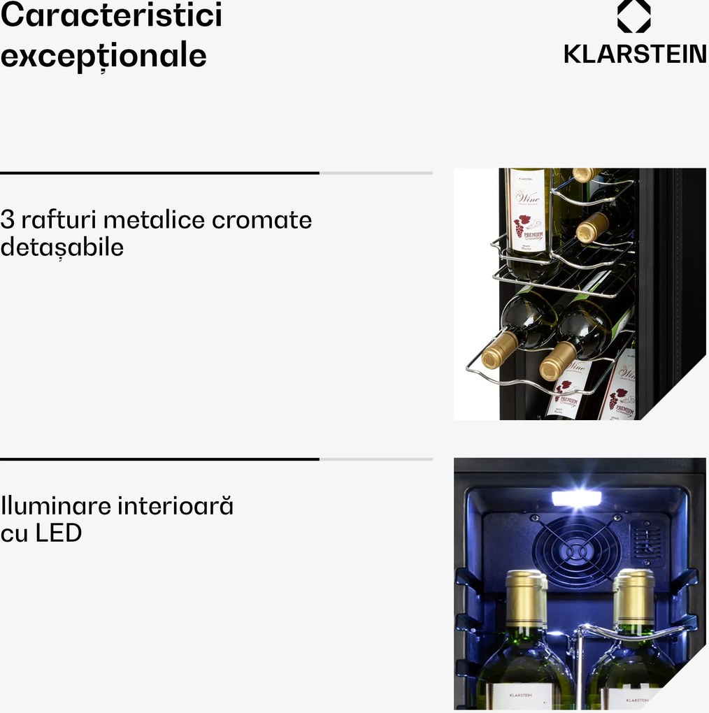 Klarstein Shiraz 12 Slim, vinotecă, 32 l, 12 sticle, 85 W, 5-18°C, panou de control tactil