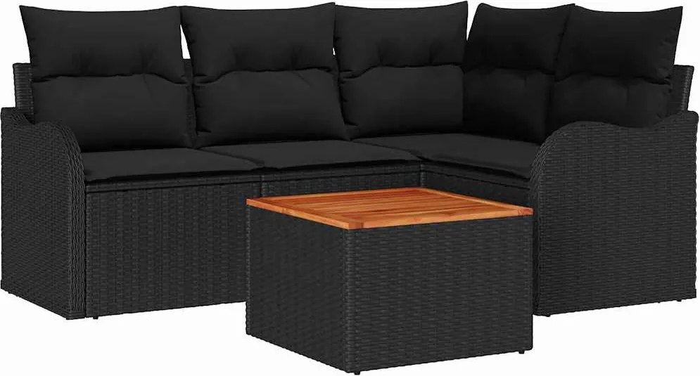 vidaXL Set de canapele pentru grădină 5 pcs Negru poliratan