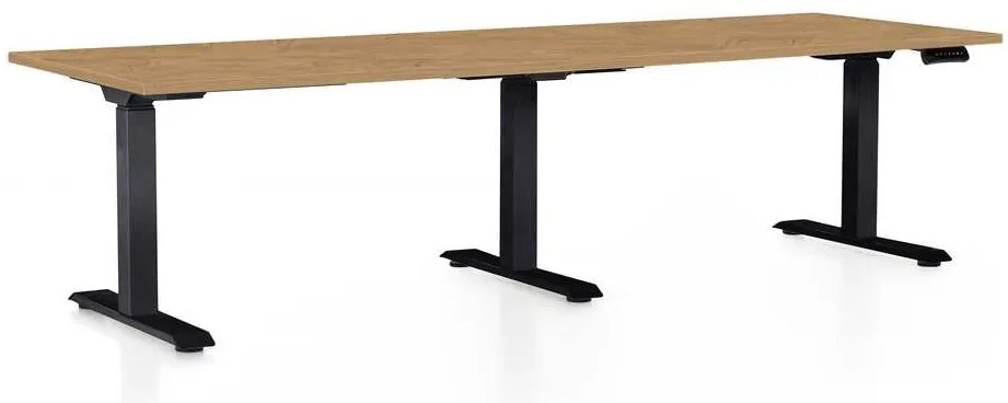 Masă înălțime reglabilă OfficeTech Long, 240 x 80 cm, picioare negre, stejar piatra