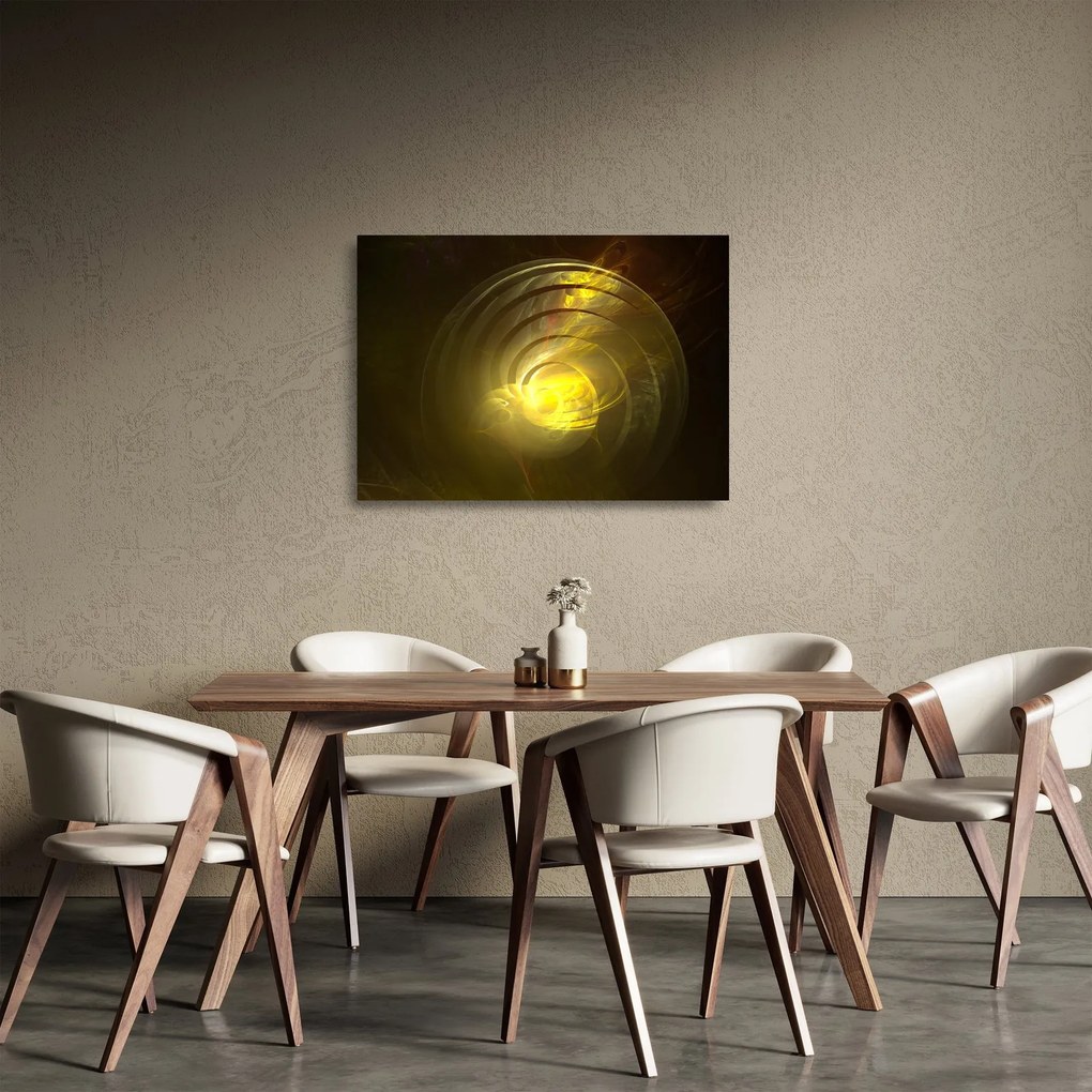 Tablou pe sticlă cu spirala abstractă în galben (70x50 cm)