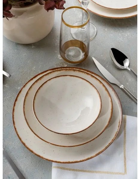 Set de veselă, 24 piese, porțelan, bej/maro