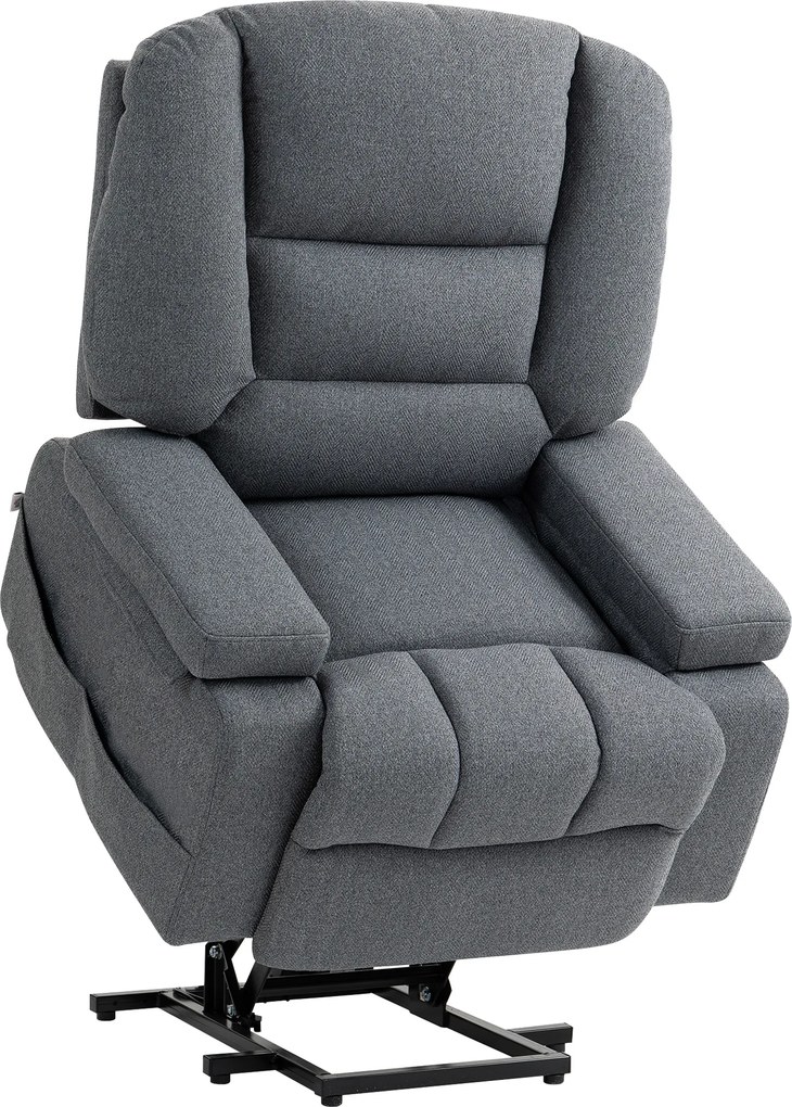 HOMCOM Scaun Rabatabil, Canapea cu Masaj prin Vibrații și Căldură, Scaun de Ridicare cu Telecomandă, 97x90x102 cm, Gri