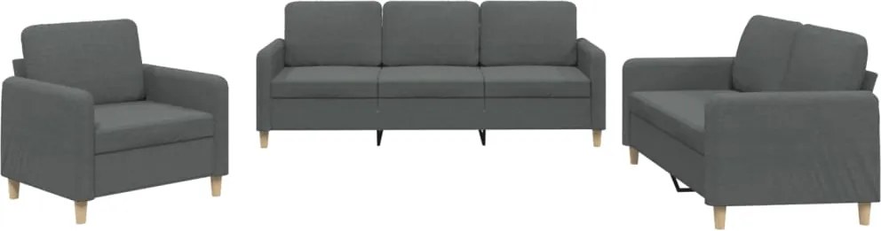 vidaXL Set de canapele cu perne, 3 piese, gri închis, textil
