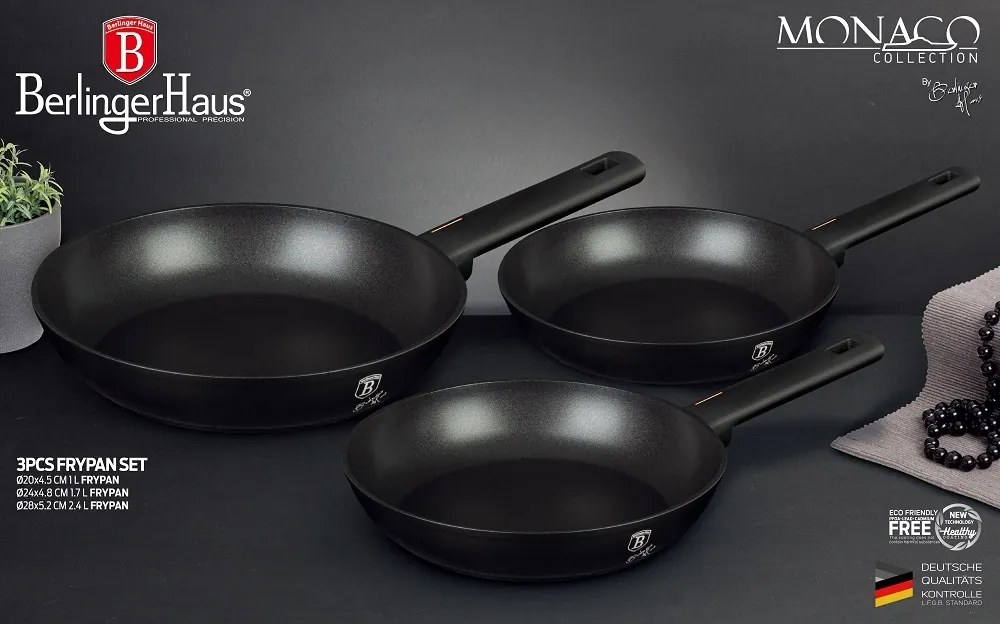Set de tigai din 3 piese Monaco Berlinger Haus BH 7095, antiaderente, gama premium, design elegant