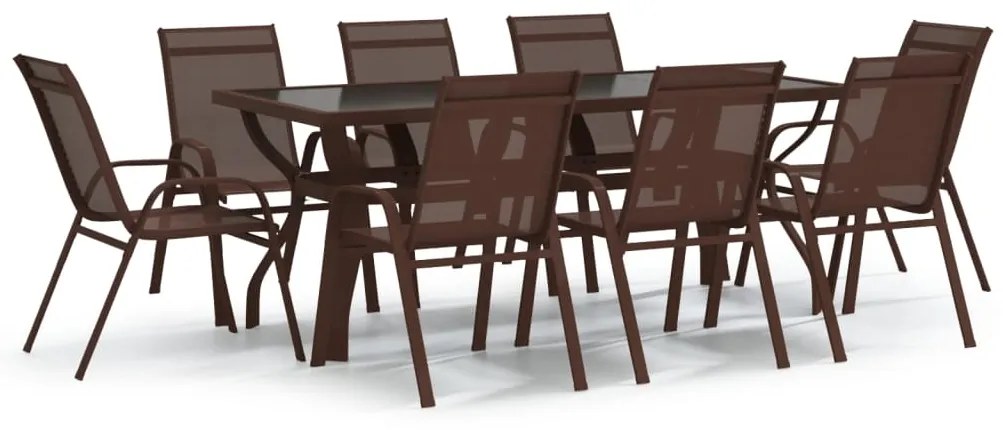 3095978 vidaXL Set de servit masa pentru grădină, 9 piese, maro și negru