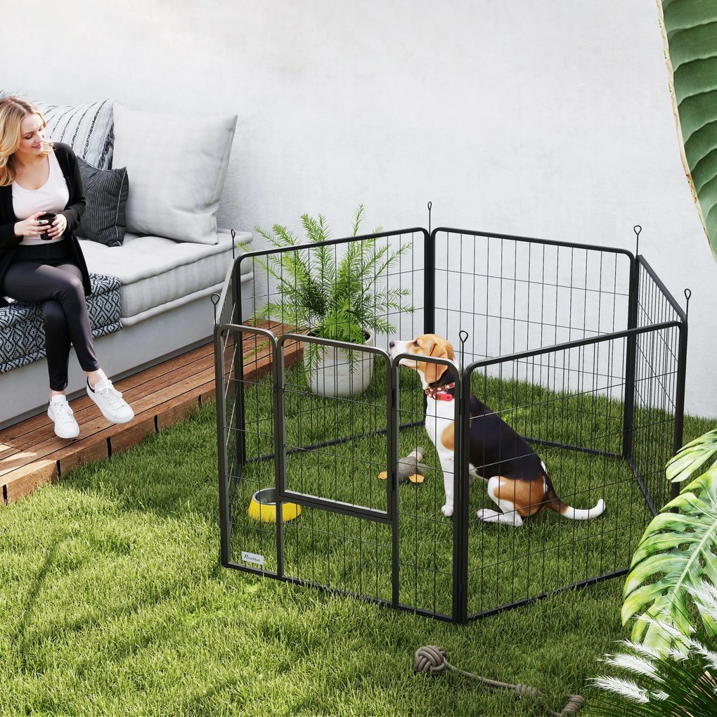 PawHut Țarc pentru Câini Portabil din 6 Panouri, 160x80x80 cm, Negru | Aosom Romania