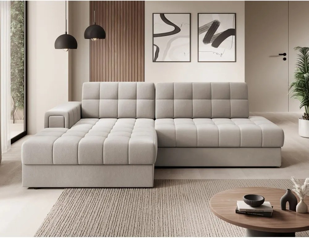 Colțar bej extensibil cu tapițerie din catifea (cu colț pe partea stângă/cu șezlong) Blezalt – ELTAP