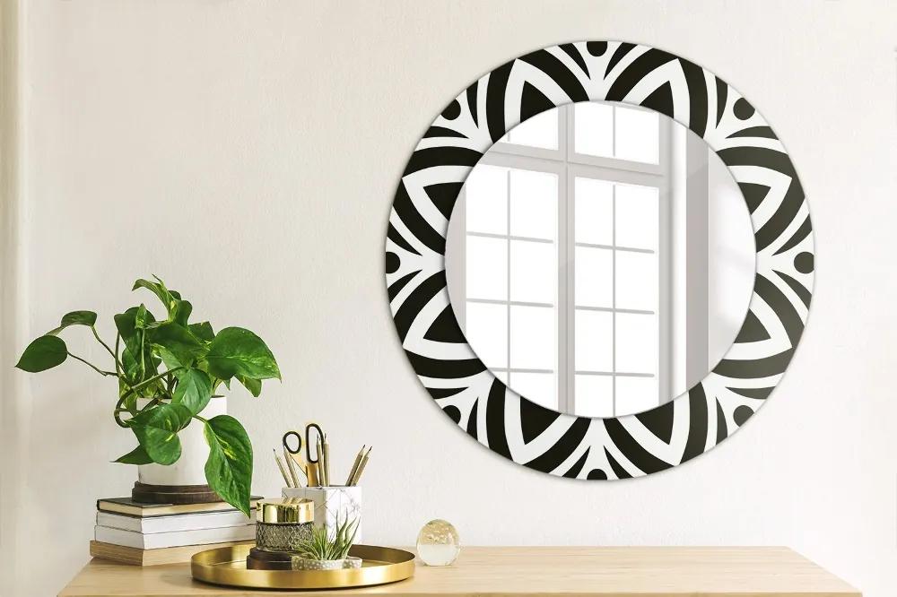 Oglinda rotunda rama cu imprimeu Ornament geometric negru