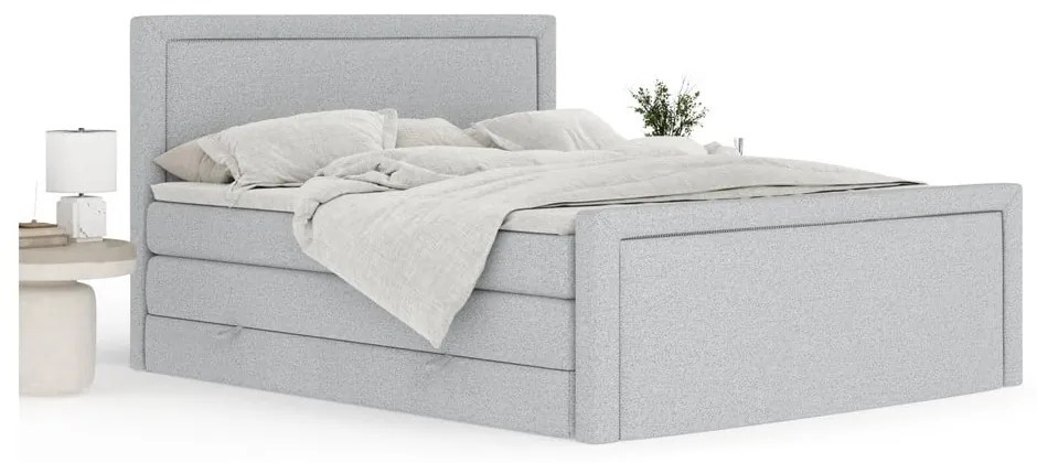 Pat boxspring gri deschis cu spațiu de depozitare 200x200 cm Lavenda – Maison de Rêve