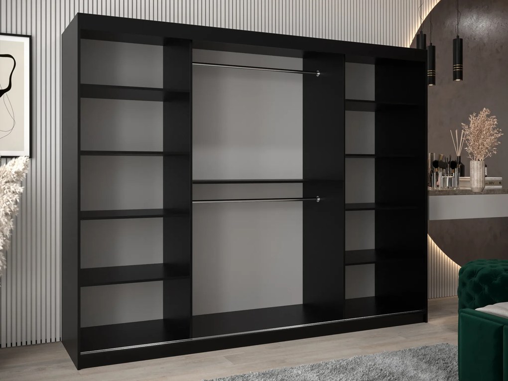 Dulap de haine 250 cm Eclipse (Negru mat + Stejar artisan). 1063447