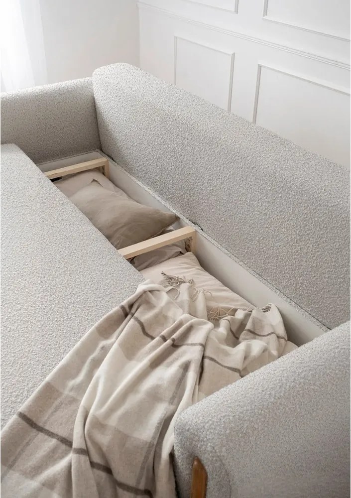 Canapea grej extensibilă/cu spațiu de depozitare cu tapițerie din țesătură bouclé 244 cm Arcadova – ELTAP