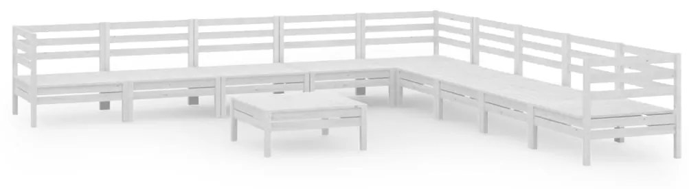 3083120 vidaXL Set mobilier de grădină, 10 piese, alb, lemn masiv de pin