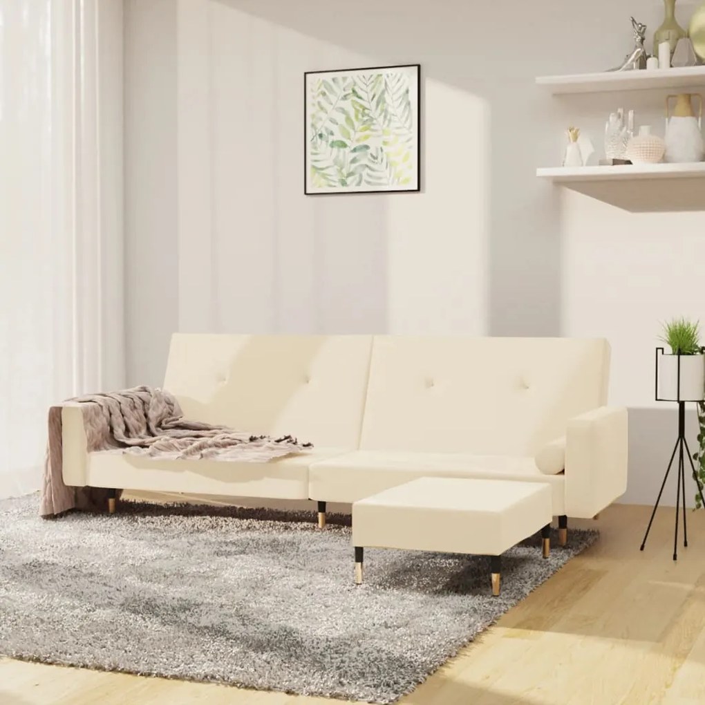 3080533 vidaXL Canapea extensibilă 2 locuri, cu taburet, crem, catifea