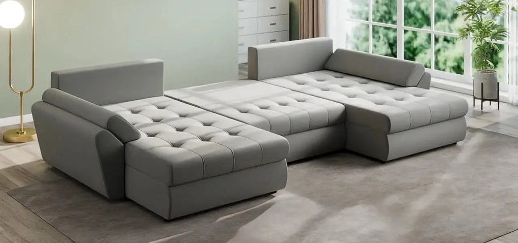 Colțar extensibil dumonde cu ladă de depozitare si sezut confortabil din spuma high-density, Loana U Royal Grey 355x185 cm