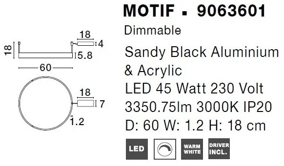 Lustra/Plafoniera LED dimabila design circular MOTIF Black 60cm