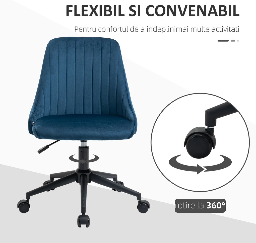 Vinsetto Scaun Birou Ergonomic, Pivotant 360°, Înălțime Ajustabilă, Catifea Albastră, 50x58x77-85cm | Aosom Romania