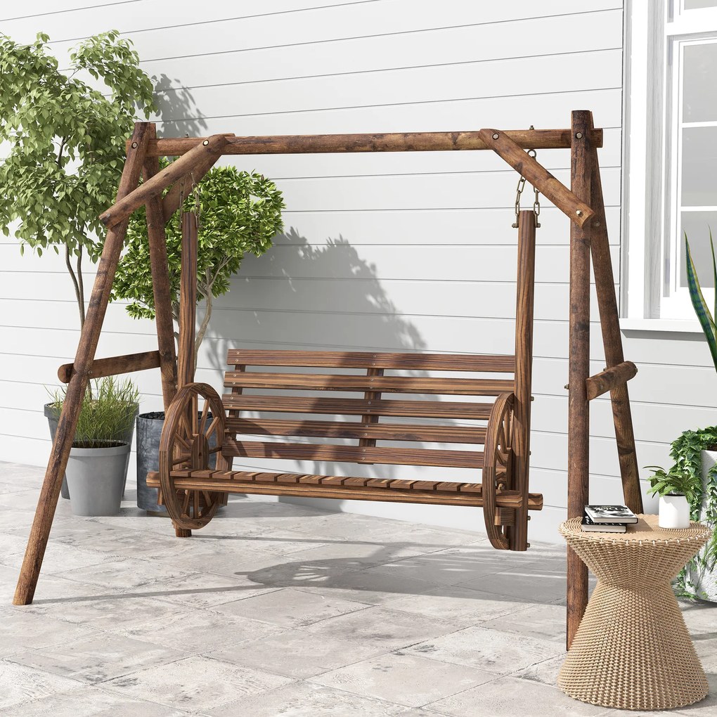 Outsunny Balansoar de grădină 2 locuri din lemn cu brațe Roți Căruțe pentru grădină - dim. 200L x 137l x 167H cm | Aosom Romania