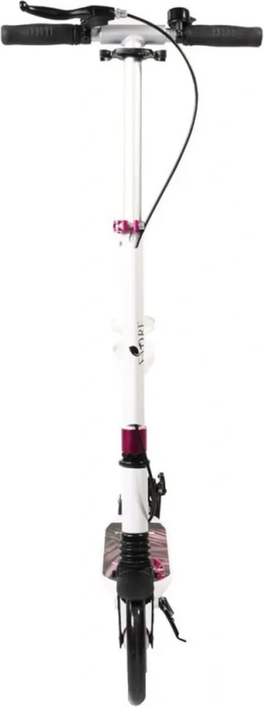 Trotineta din aluminiu cu frana pe disc NOVOKIDS™ Fiore Plus, maxim 100 kg, Franare dubla, Suspensie dubla, Diametru roata 200 mm, Alb cu Roz