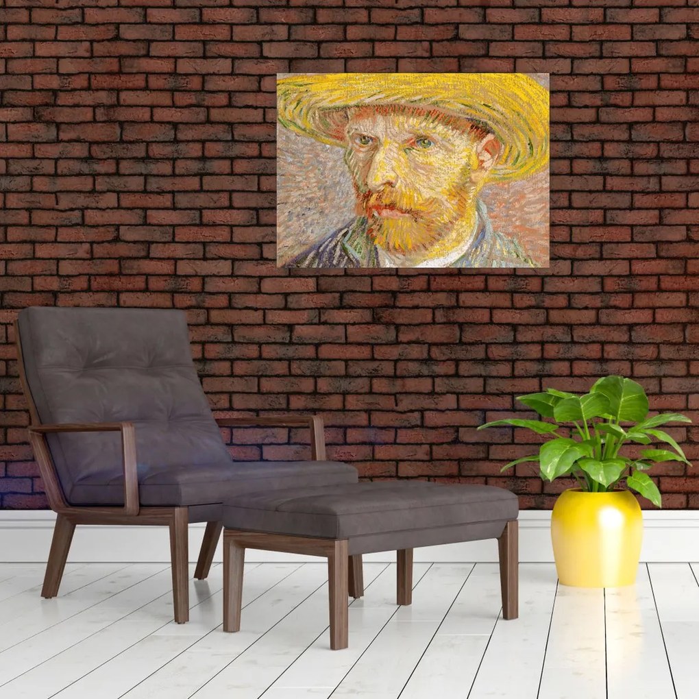 Tablou pe sticlă - Vincent van Gogh, Self-Portrait with a Straw Hat (The Potato Peeler), reproducere (70x50 cm)