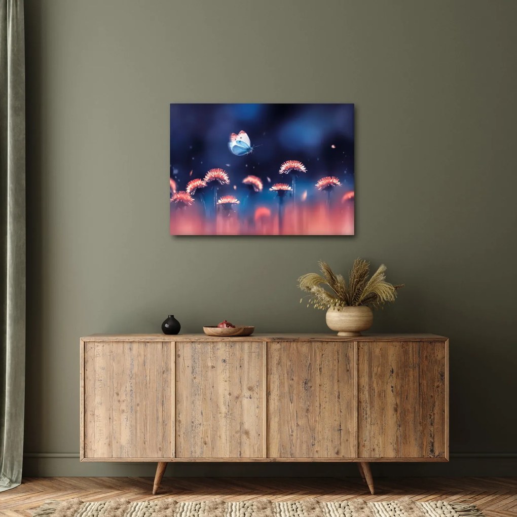 Tablou cu păpădii cu fluture albastru (70x50 cm)