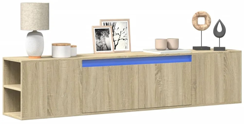 vidaXL Dulap TV de perete cu lumini LED, stejar sonoma, 180x31x39,5 cm