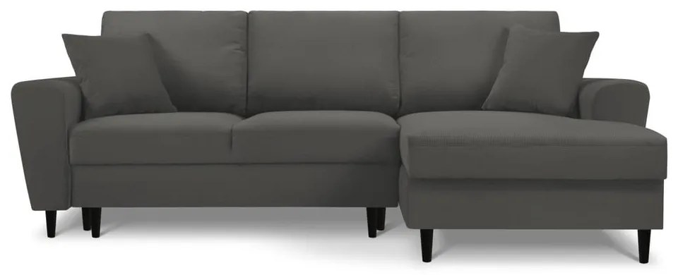 Colțar gri închis extensibil, cu spațiu de depozitare cu tapițerie din catifea reiată (cu colț pe partea dreaptă, cu șezlong) Kyoto – Cosmopolitan Design